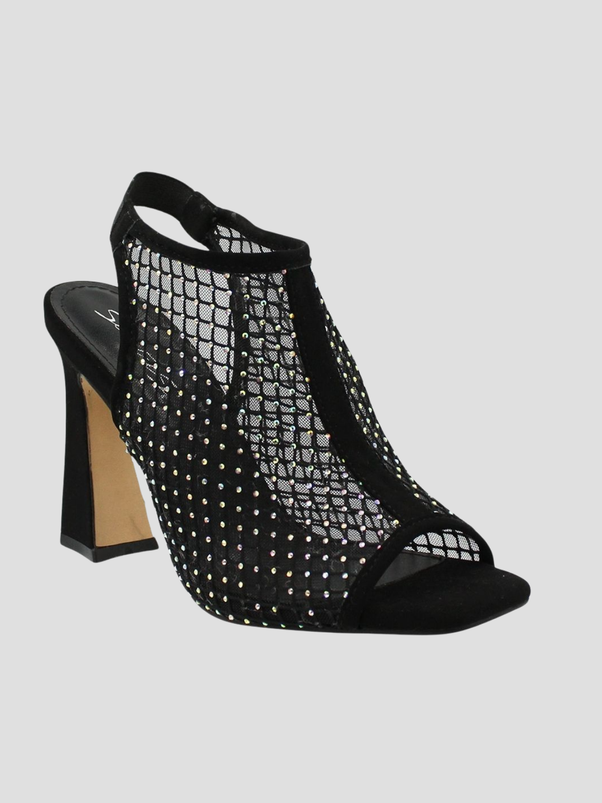 Sandalia negro malla con cristales de colores