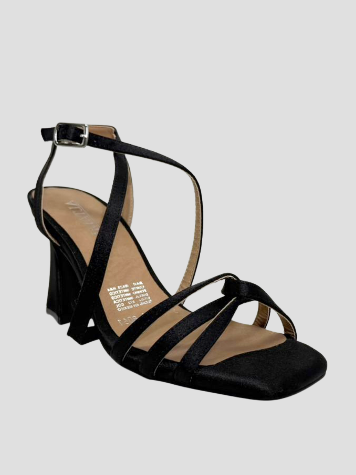 Sandalia negro tipo satín tiras cruzadas